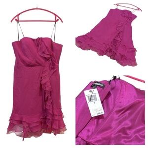 Kurt Thomas  Pink  Ruffled Strapless Dress size 6 Silk 100%
